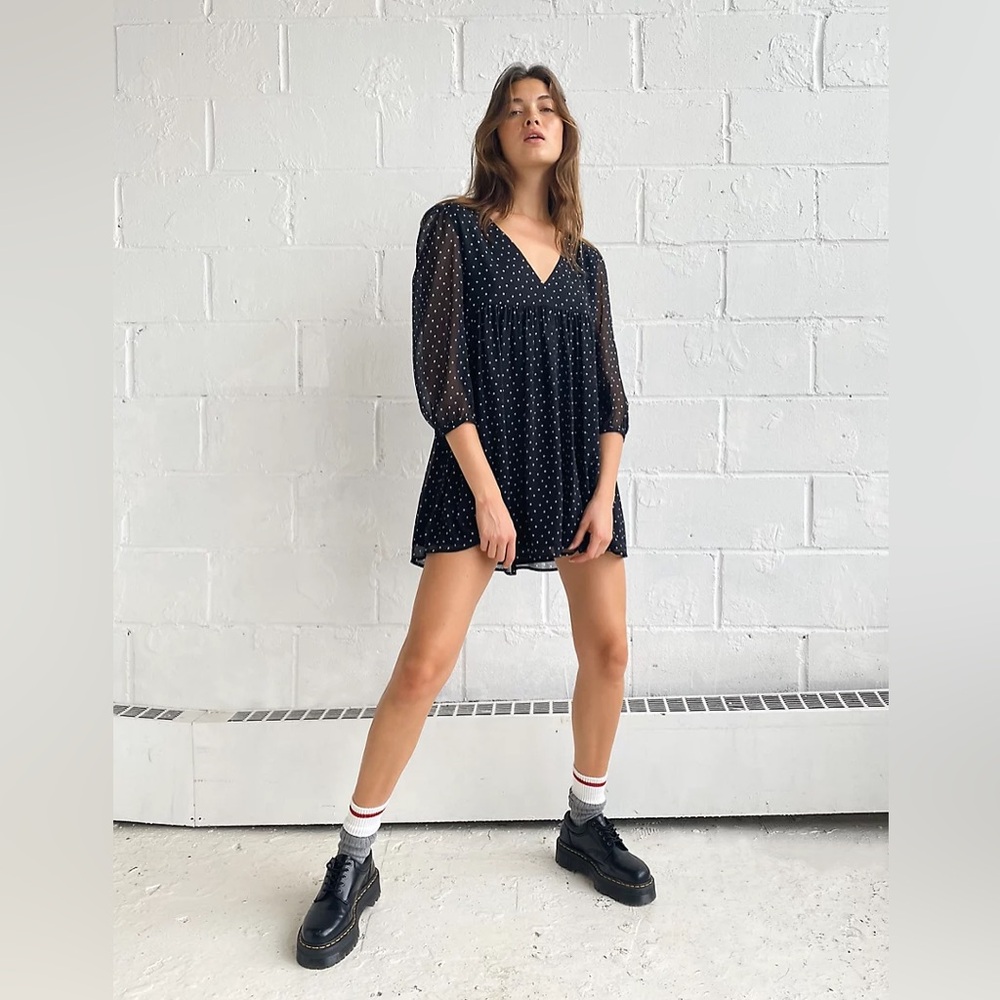 Aritzia Sunday Best Black Mini Dress with Polka Dots